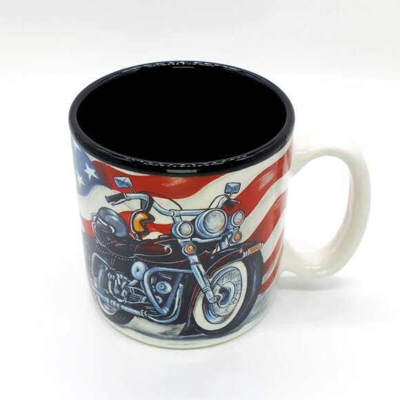 Vintage Motorcycle Bike American Flag Patriotic Coffee Tea Mug - Picture 1 of 6